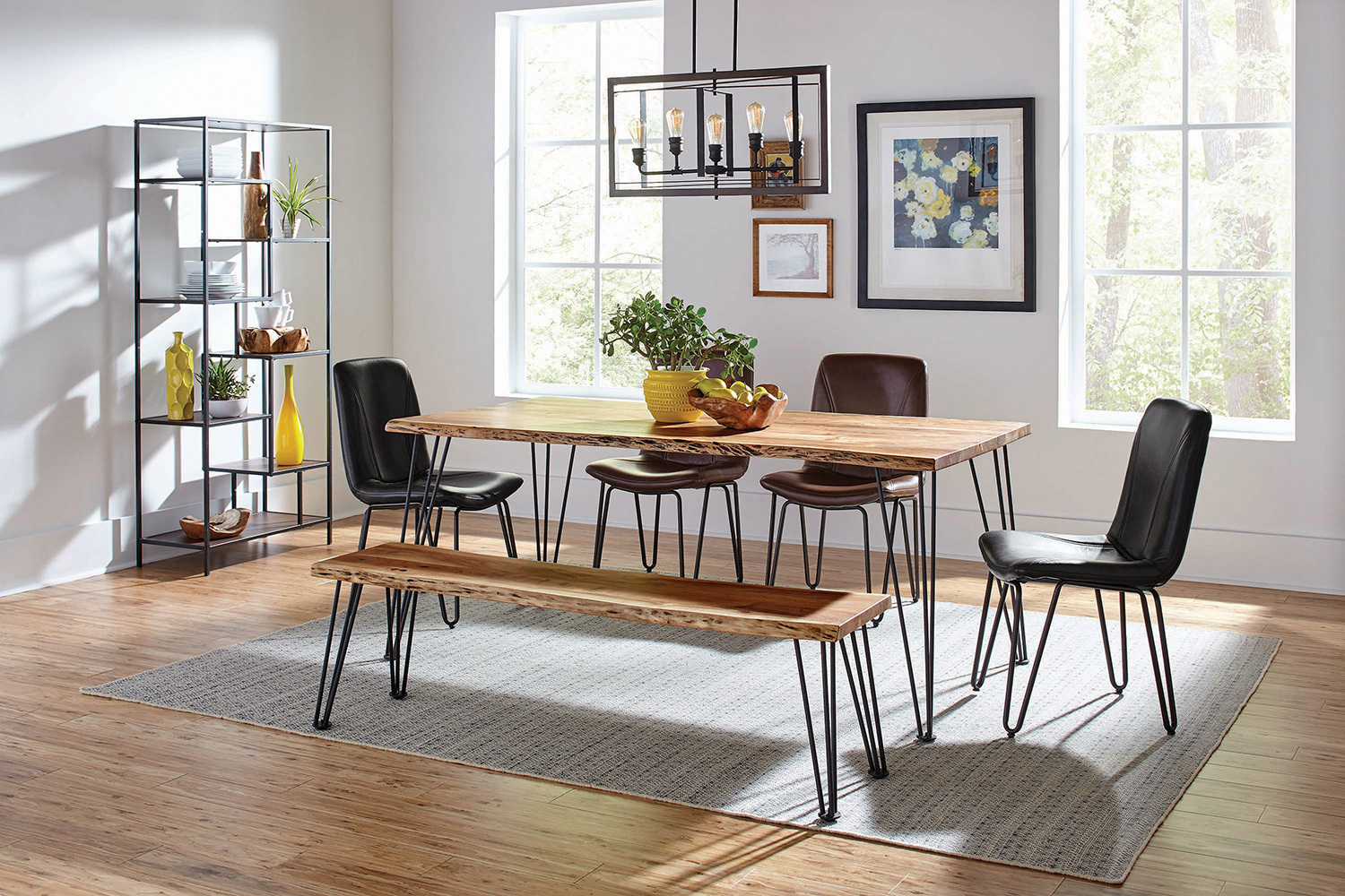 Coaster - Sherman Rectangular Dining Table in Natural Acacia/Matte Black