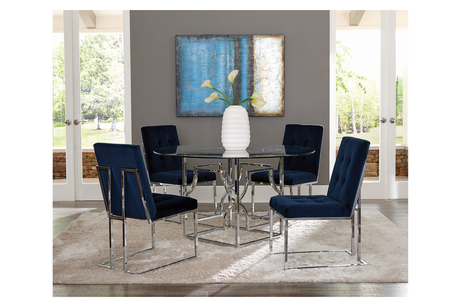 Coaster - Upholstered Dining Chairs (Set Of 2) in Ink Blue/Chrome