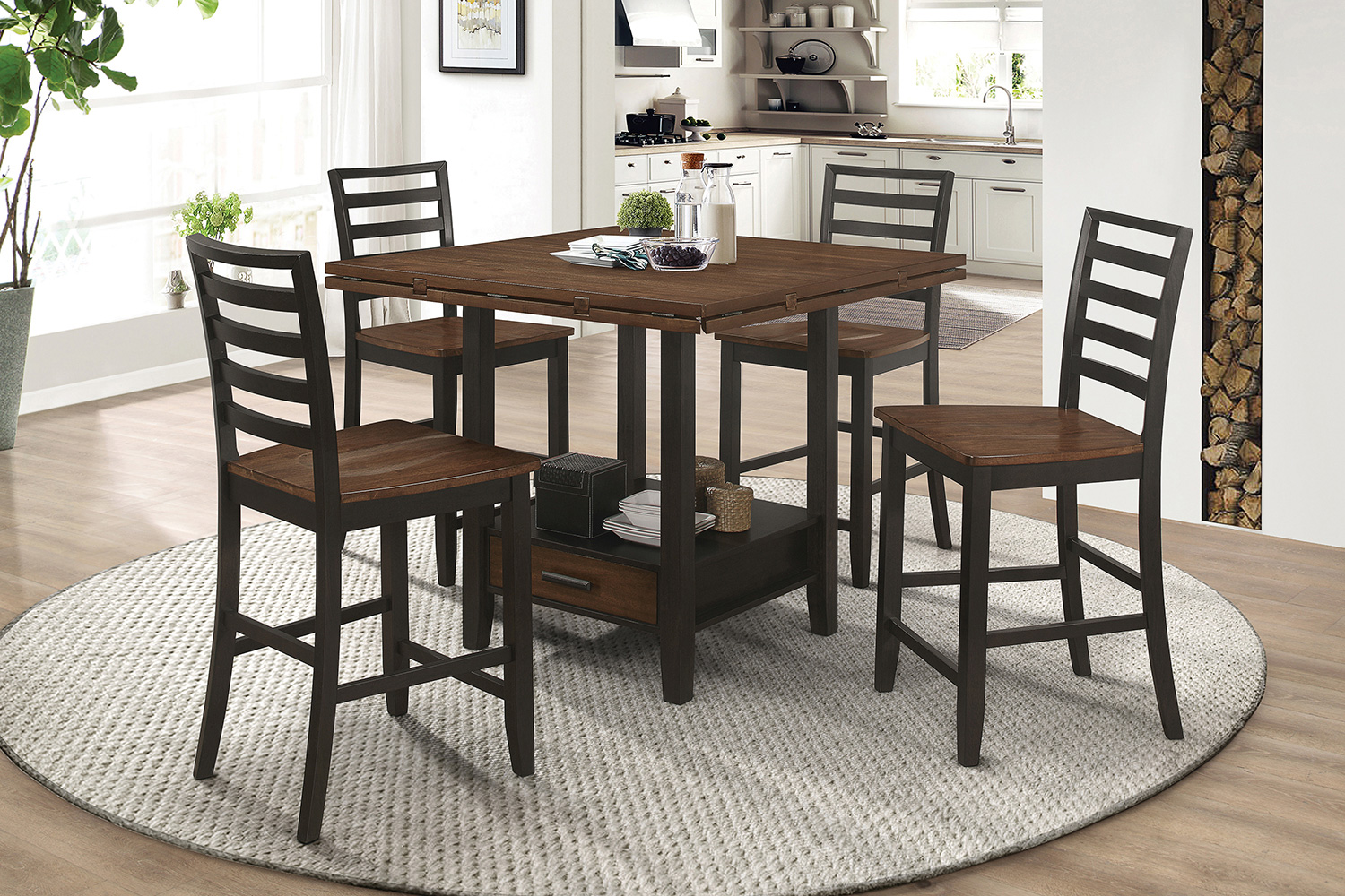 Coaster - Sanford Round Counter Height Table With Drop Leaf in Cinnamon/Espresso