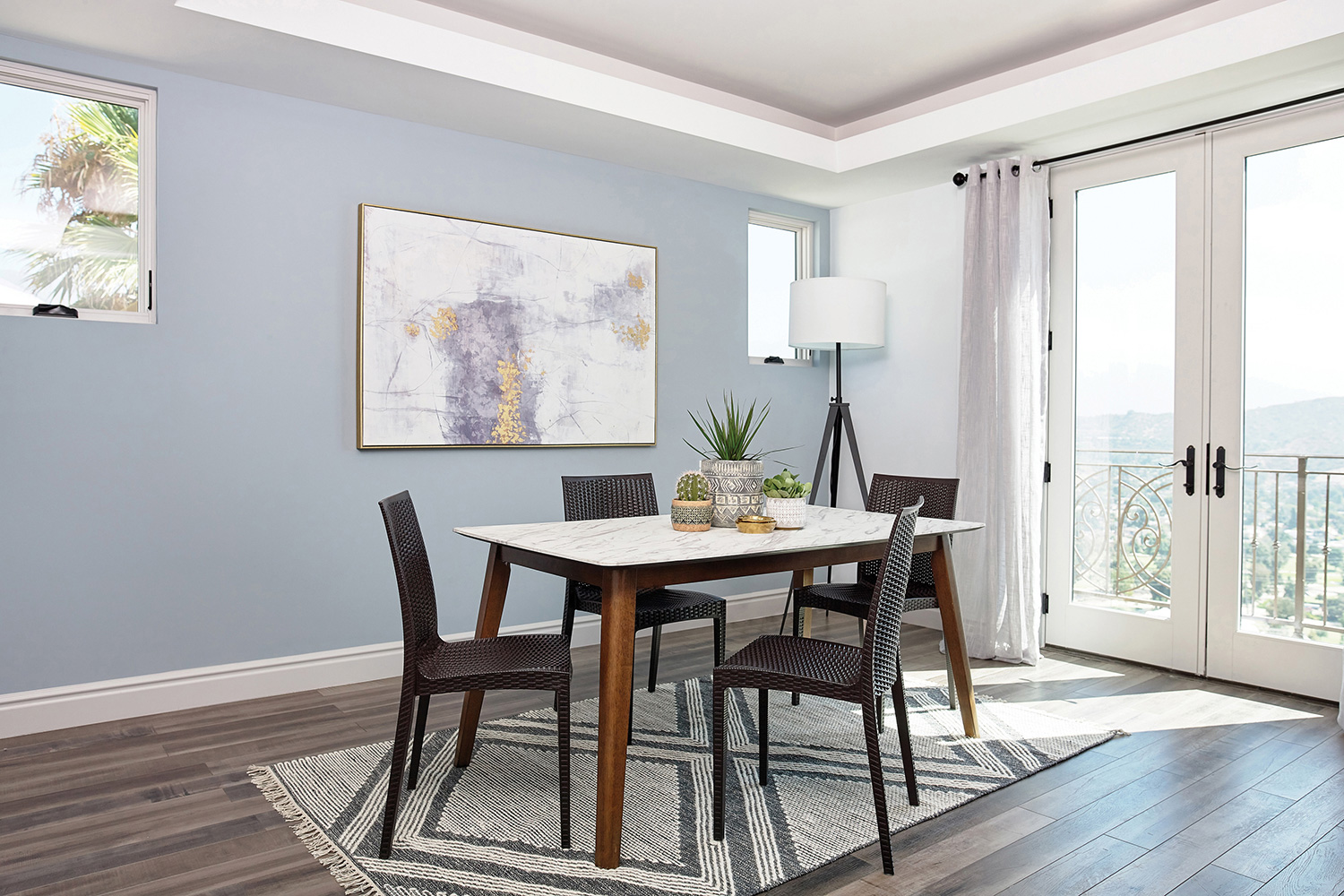 Coaster - Everett Faux Marble Top Dining Table in Natural Walnut/White