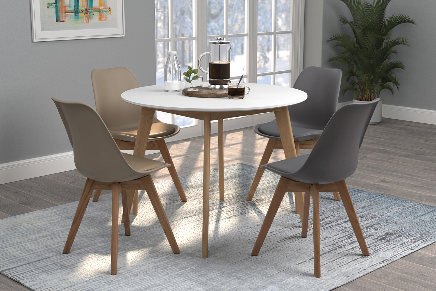 Coaster - Breckenridge Round Dining Table in Matte White/Natural Oak