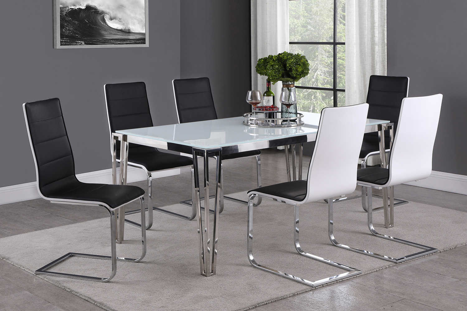 Coaster - Pauline Rectangular Dining Table With Metal Leg in White/Chrome