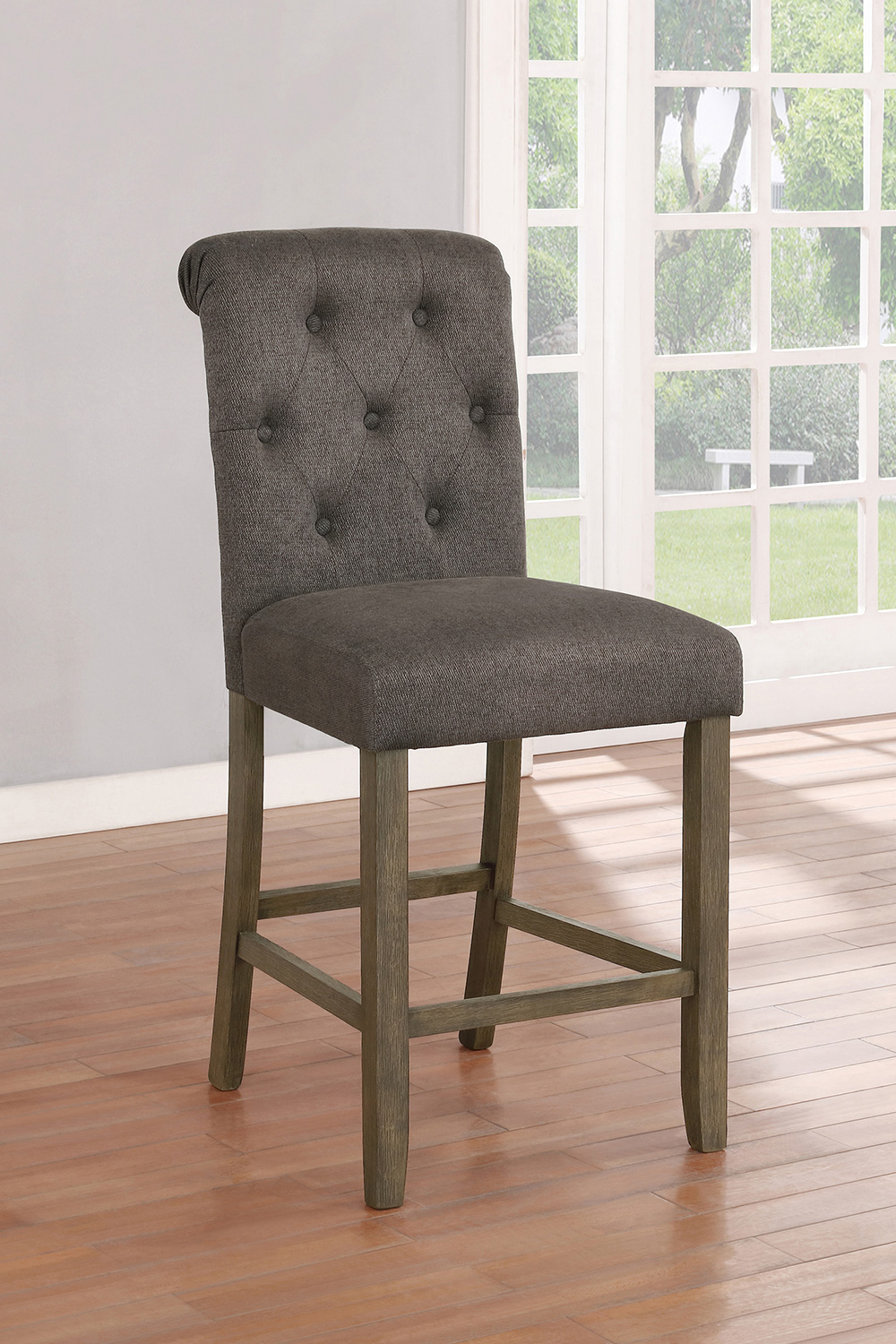 Coaster Tufted Back Counter Height Stools (Set Of 2) - Gray/Rustic Brown