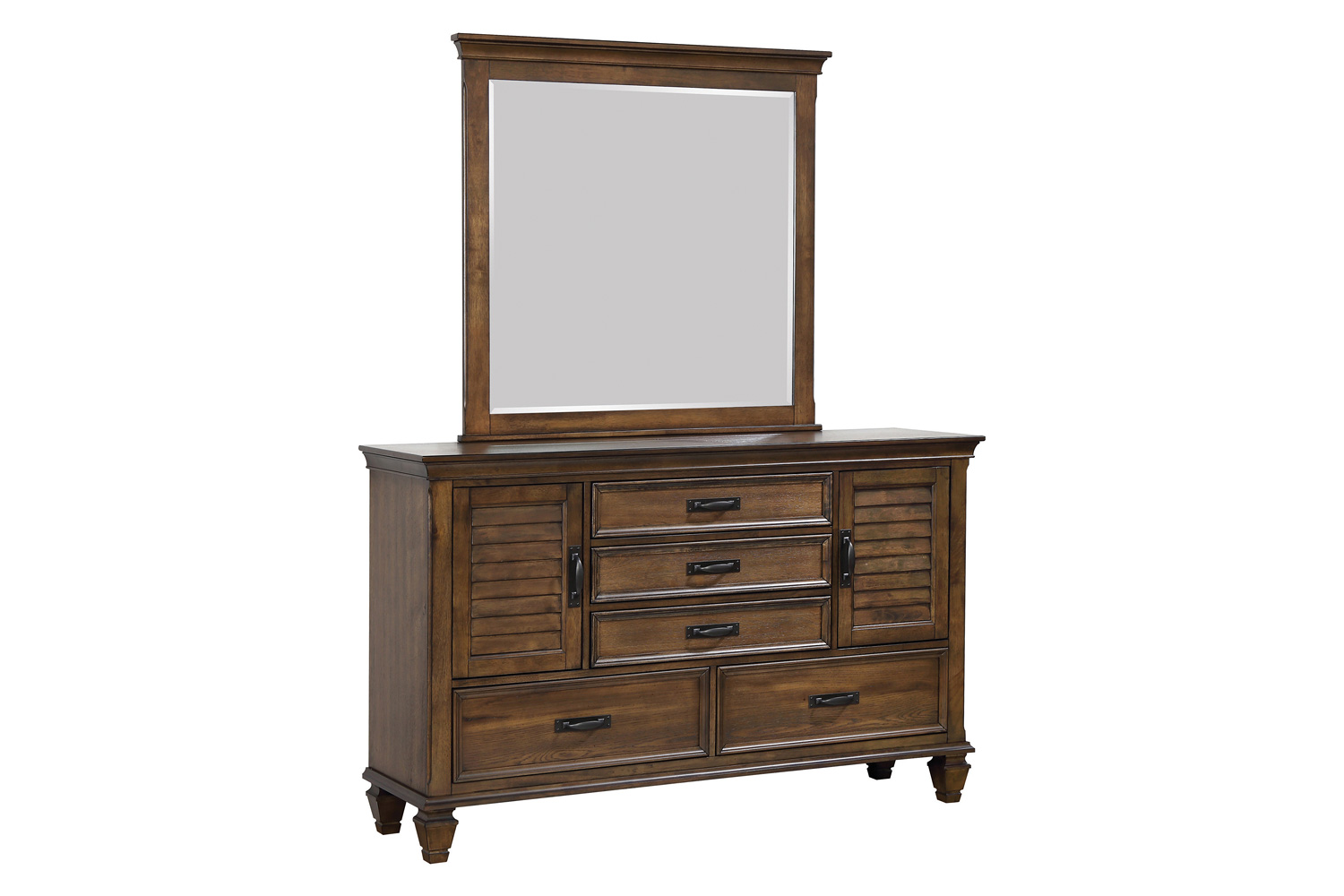 Coaster Franco 5-Drawer Dresser with 2 Louvered Doors - Burnished Oak