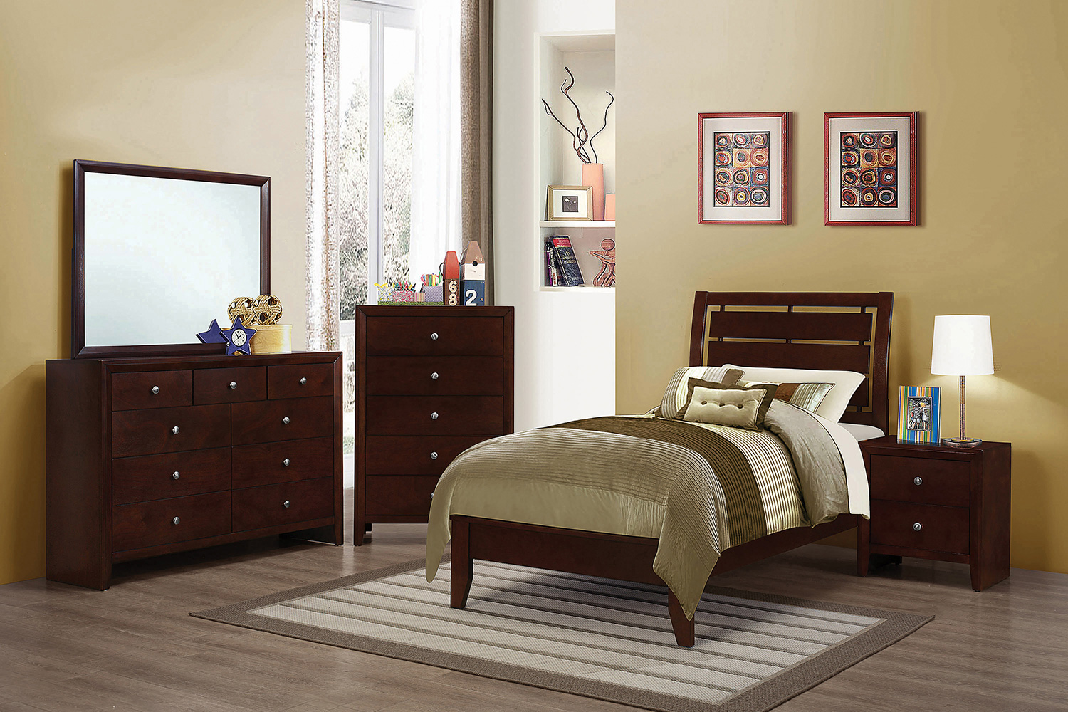 Coaster Serinity Twin Panel Bed with Cut-Out Headboard - Rich Merlot