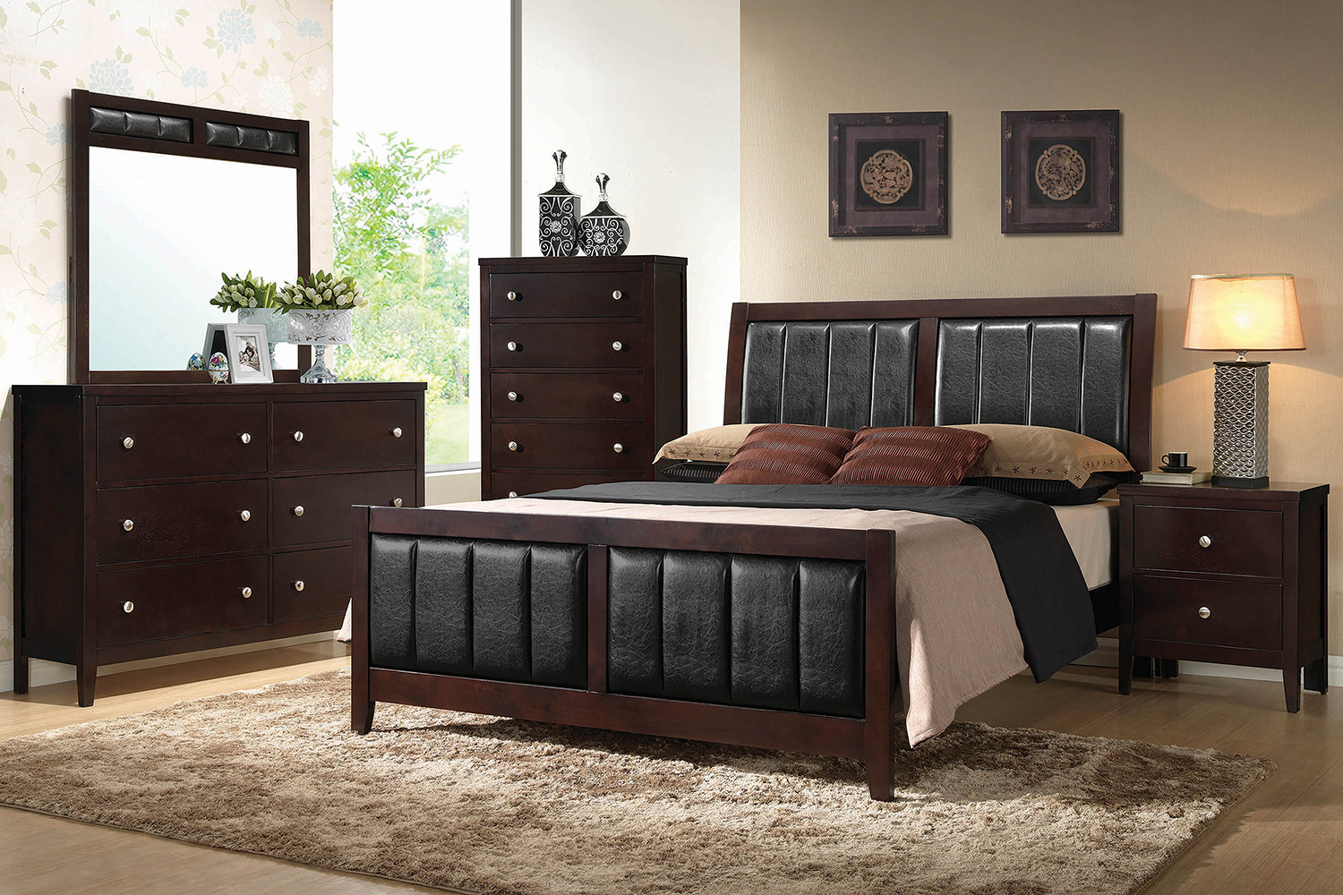 Coaster Carlton Eastern King Upholstered Bed - Cappuccino/Black