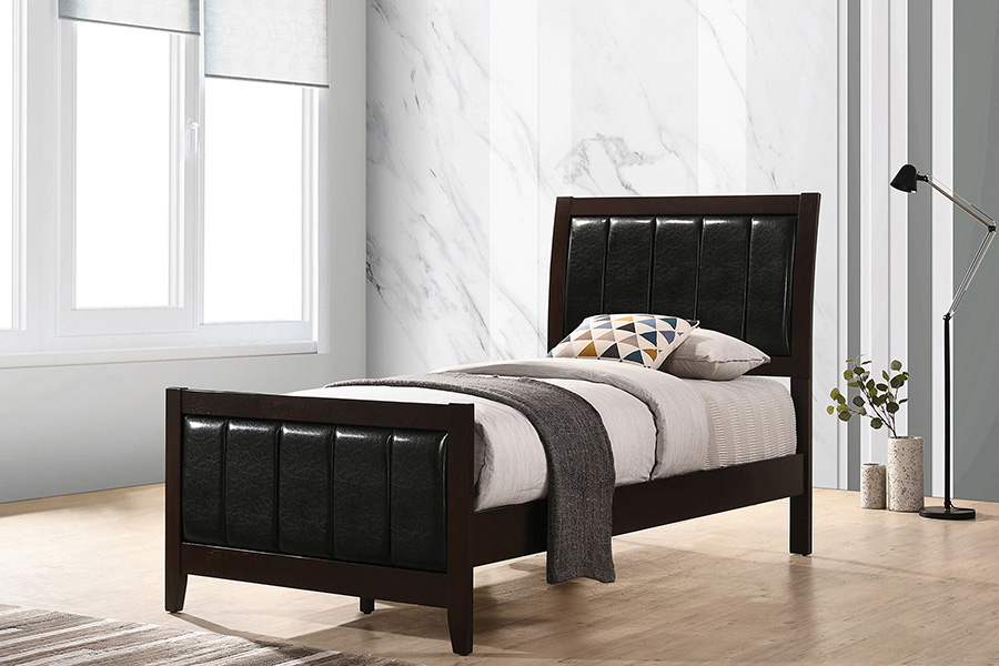 Coaster Carlton Twin Upholstered Panel Bed - Cappuccino/Black