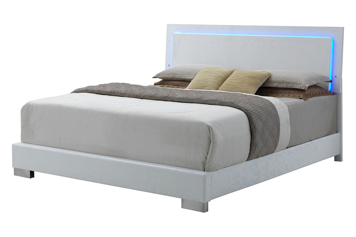 Coaster Felicity Eastern King Panel Bed with Led Lighting - Glossy White