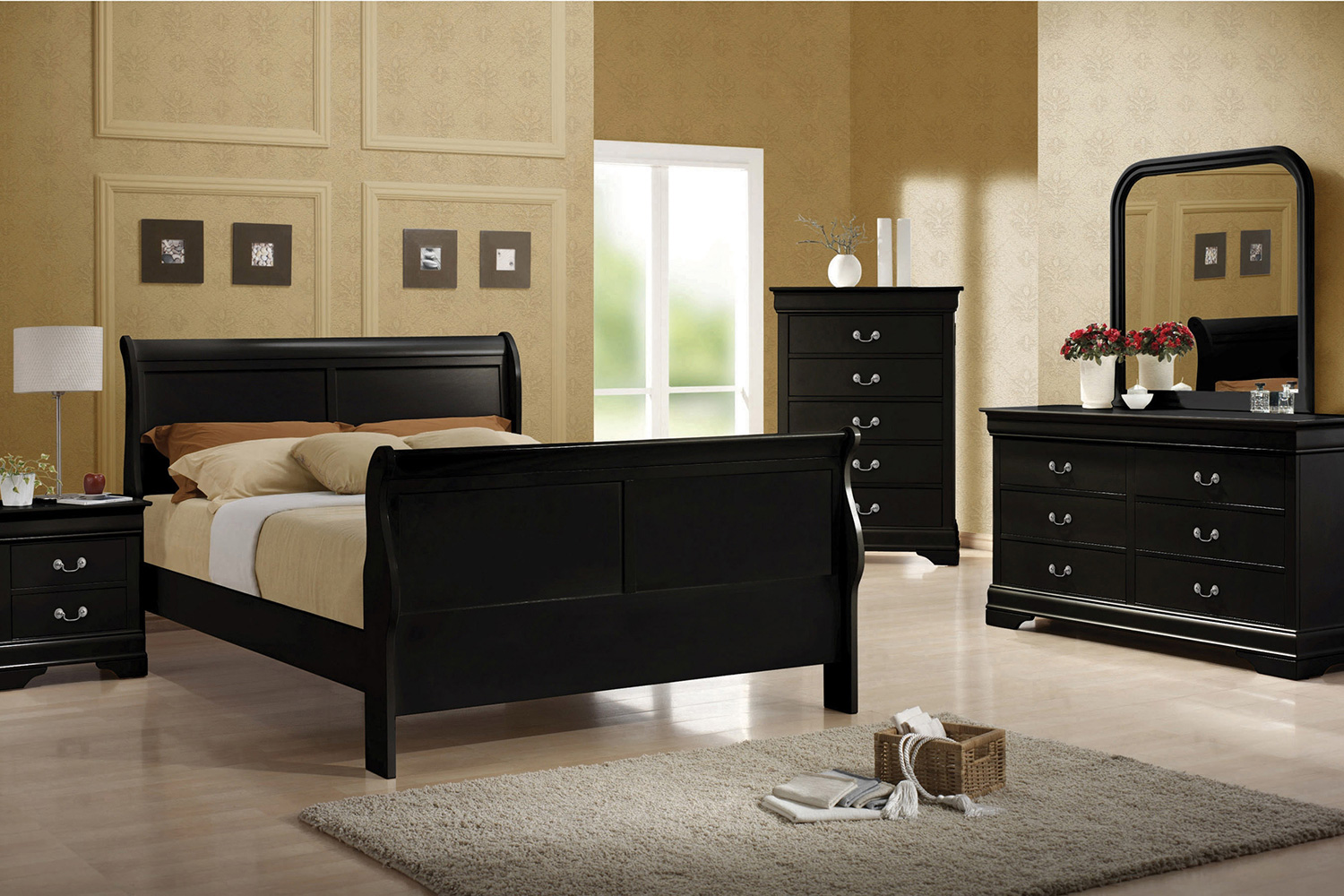 Coaster Santee Louis Philippe Full Sleigh Panel Bed - Black