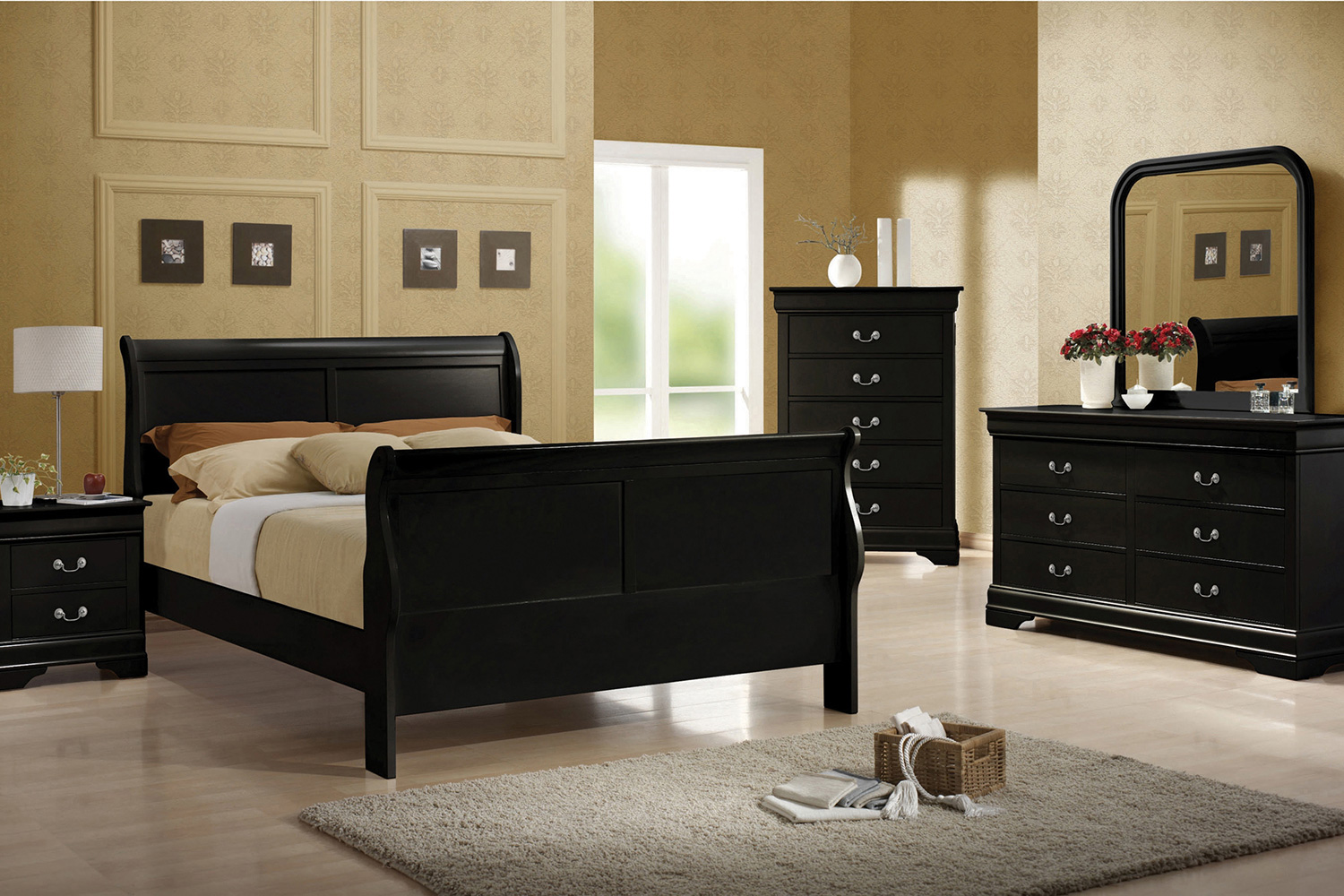 Coaster Santee Louis Philippe Queen Sleigh Panel Bed - Black