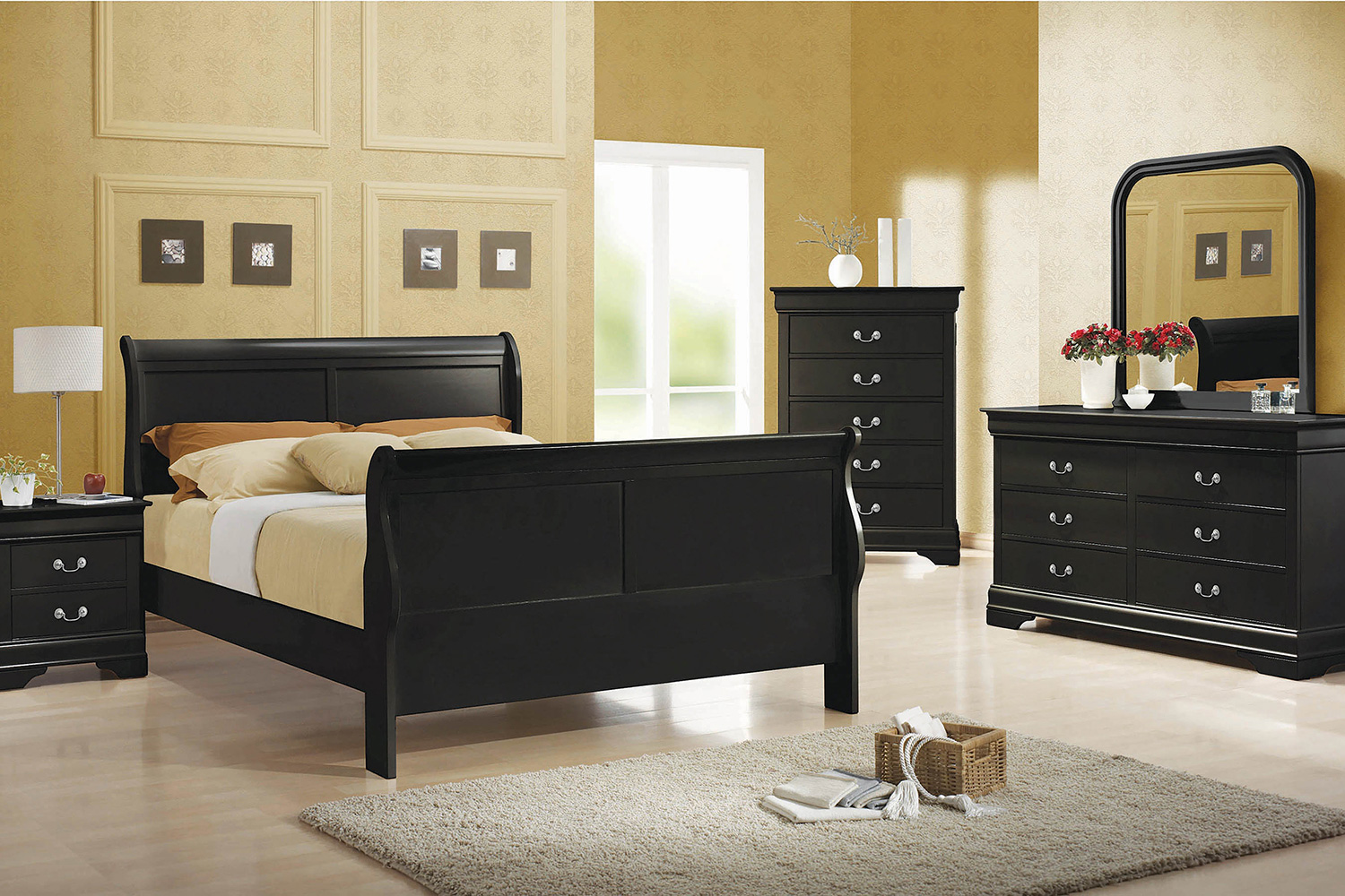 Coaster Santee Louis Philippe Queen Sleigh Panel Bed - Black