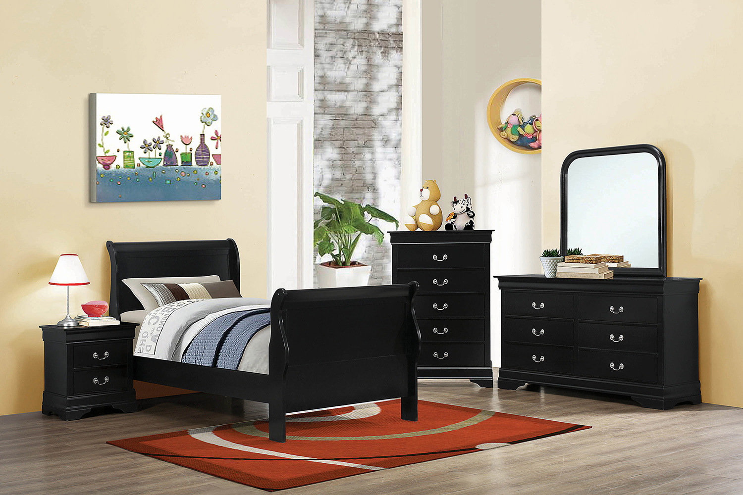 Coaster Santee Louis Philippe Twin Sleigh Panel Bed - Black