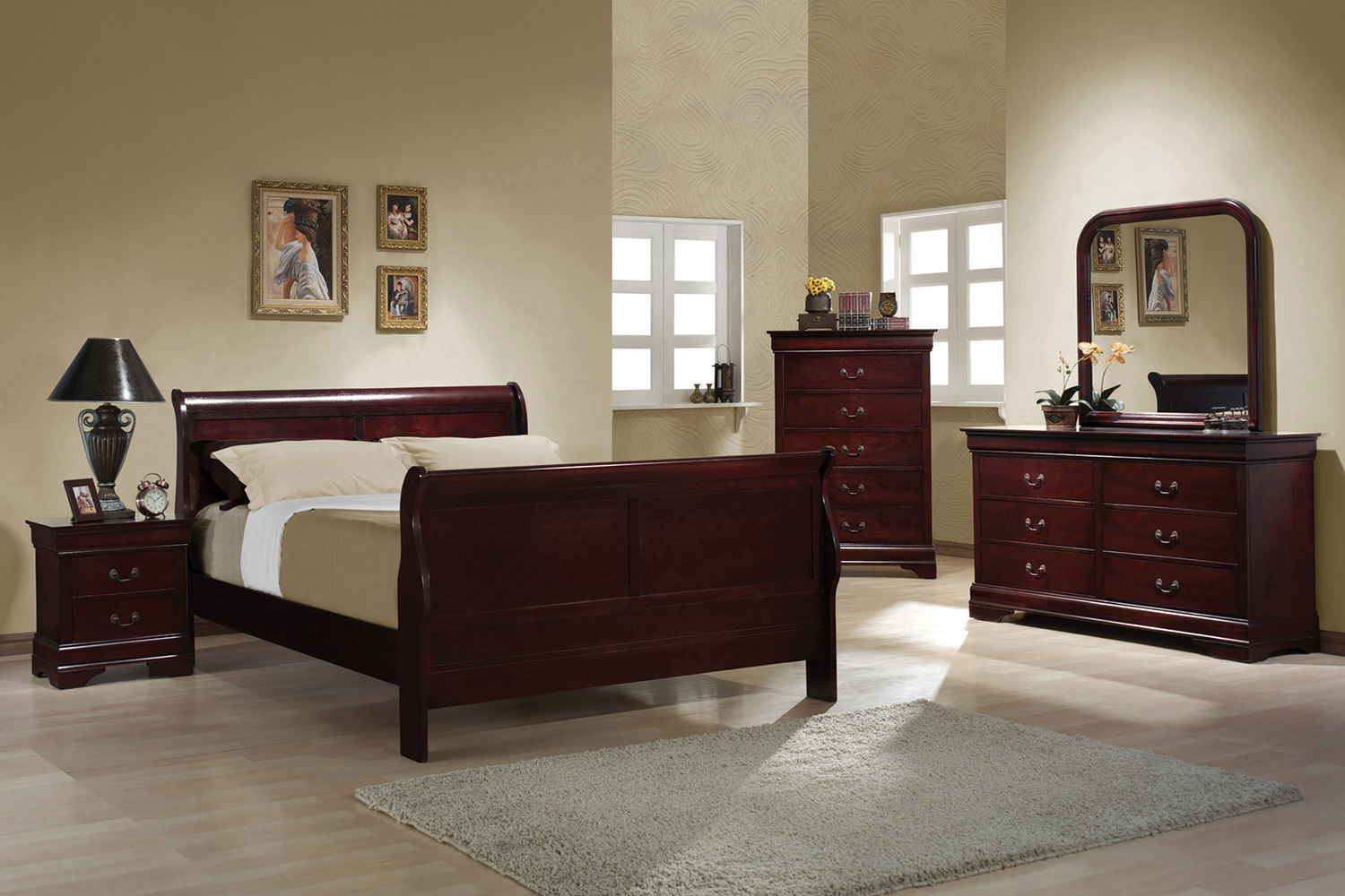 Coaster Santee Louis Philippe Queen Sleigh Panel Bed - Red Brown