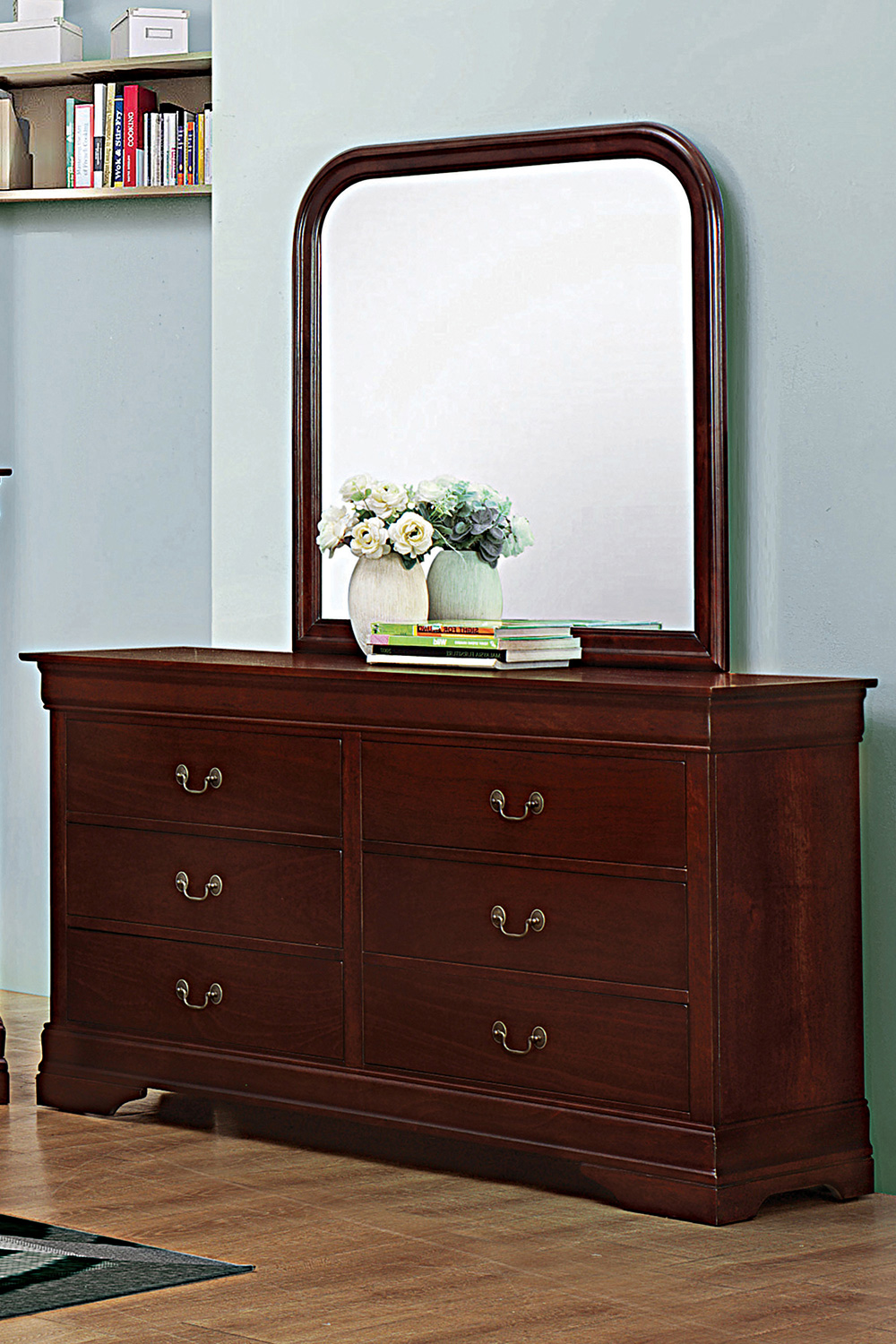 Coaster - Santee Louis Philippe Rectangle Dresser Mirror in Red Brown