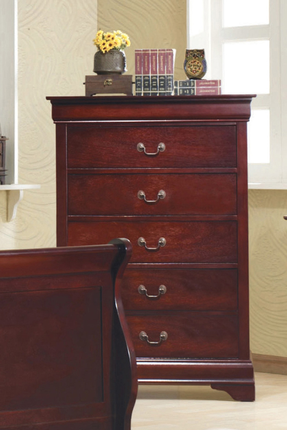 Coaster - Santee Louis Philippe Rectangular 5-Drawer Chest in Red Brown