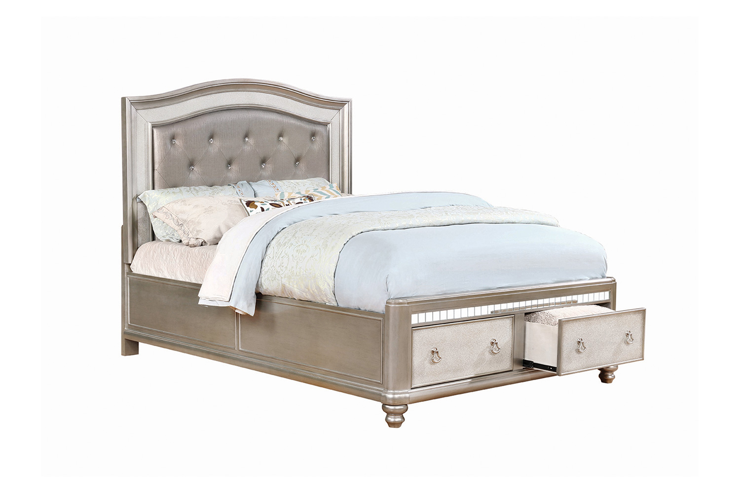 Coaster Bling Game Upholstered Storage Eastern King Bed - Metallic Platinum