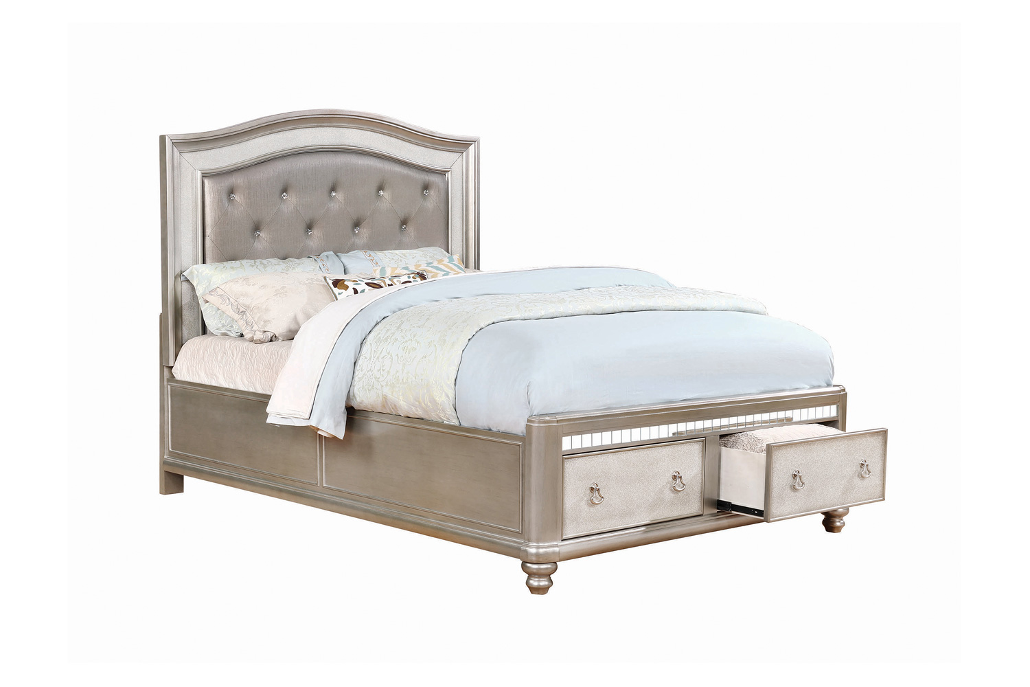 Coaster Bling Game Upholstered Storage Eastern King Bed - Metallic Platinum