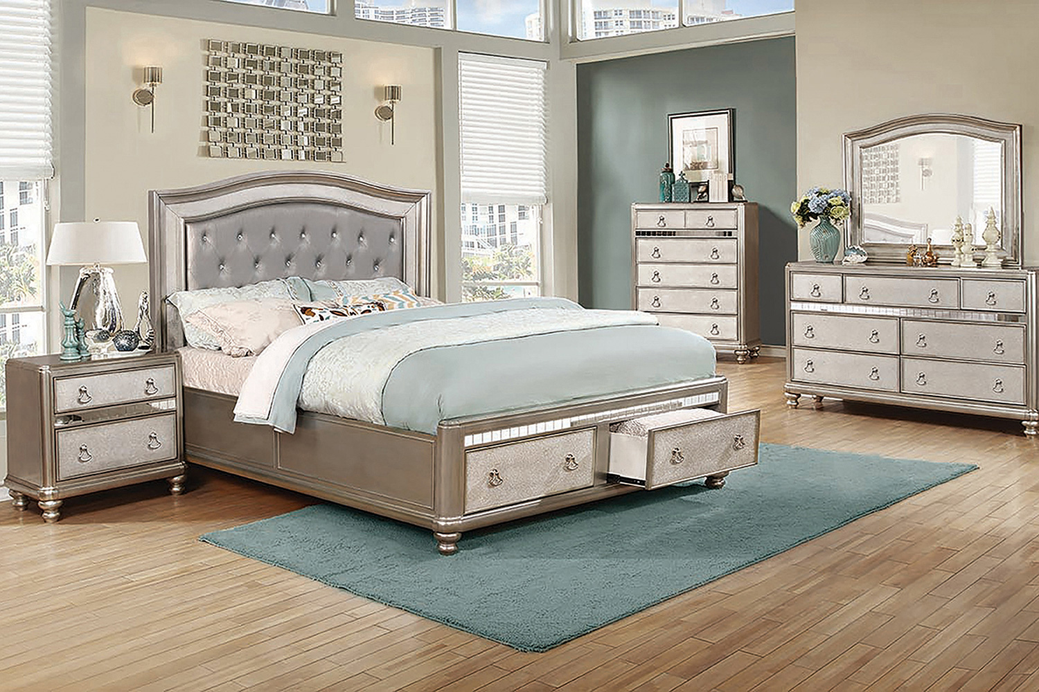 Coaster Bling Game Upholstered Storage Eastern King Bed - Metallic Platinum