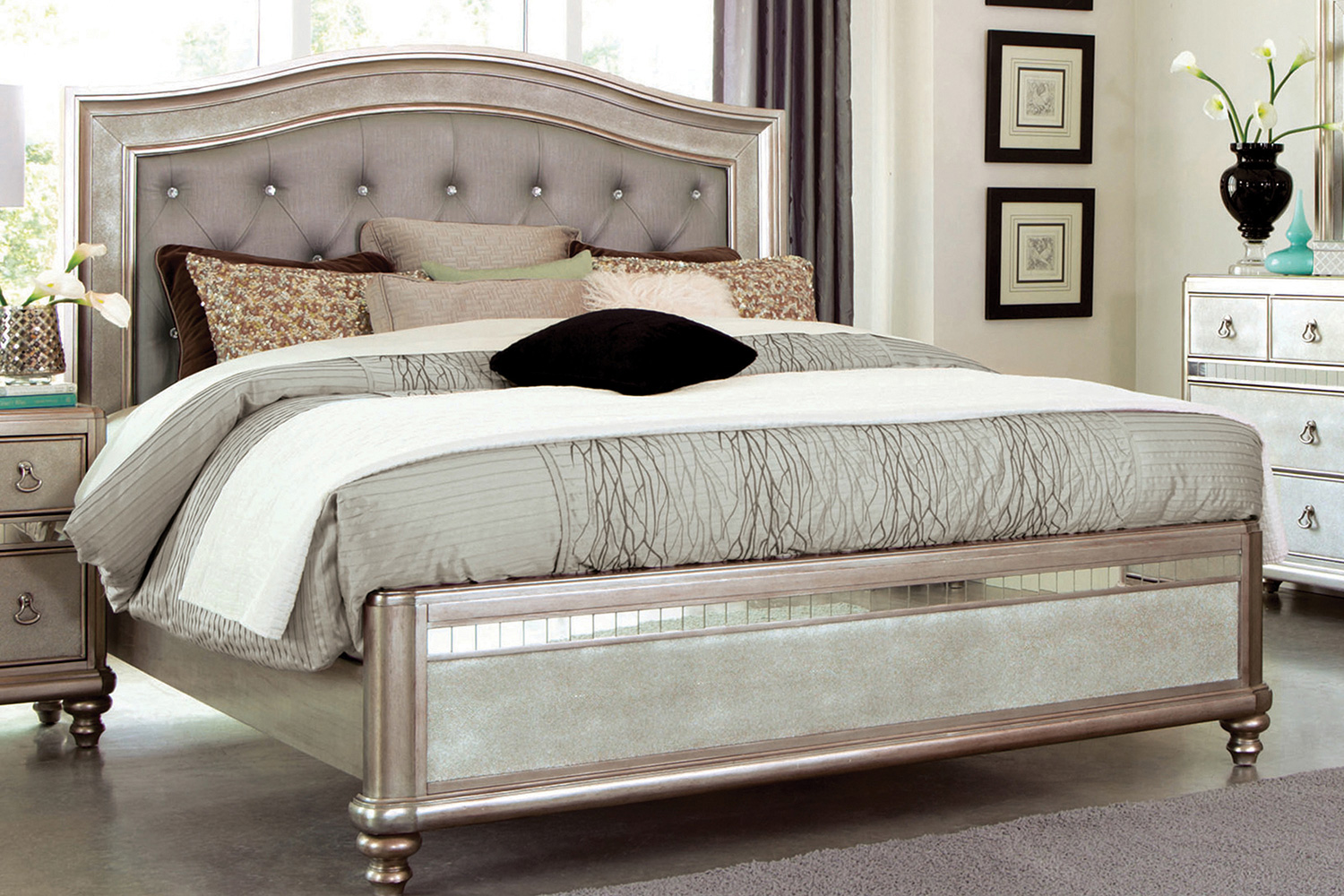 Coaster Bling Game Eastern King Panel Bed - Metallic Platinum