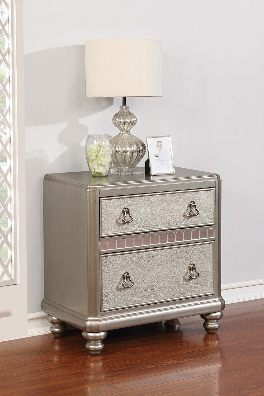 Coaster - Bling Game 2-Drawer Nightstand in Metallic Platinum