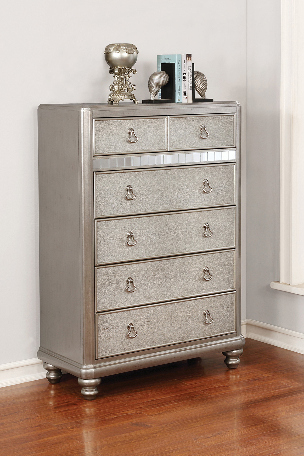 Coaster - Bling Game 6-Drawer Chest in Metallic Platinum