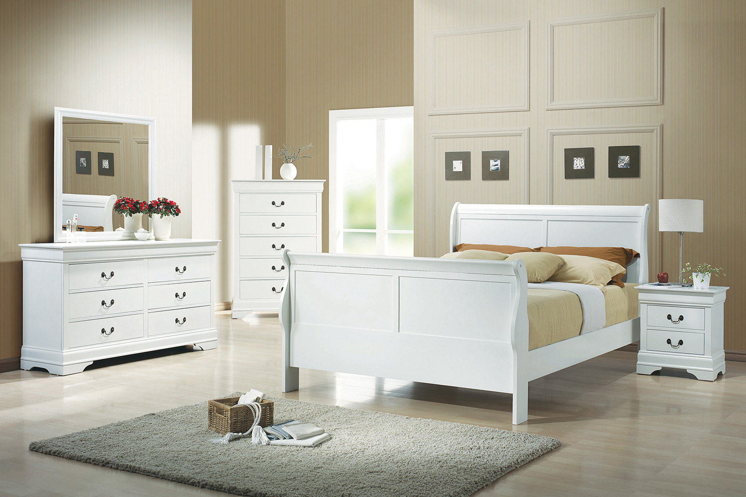 Coaster Louis Philippe Queen Sleigh Panel Bed - White