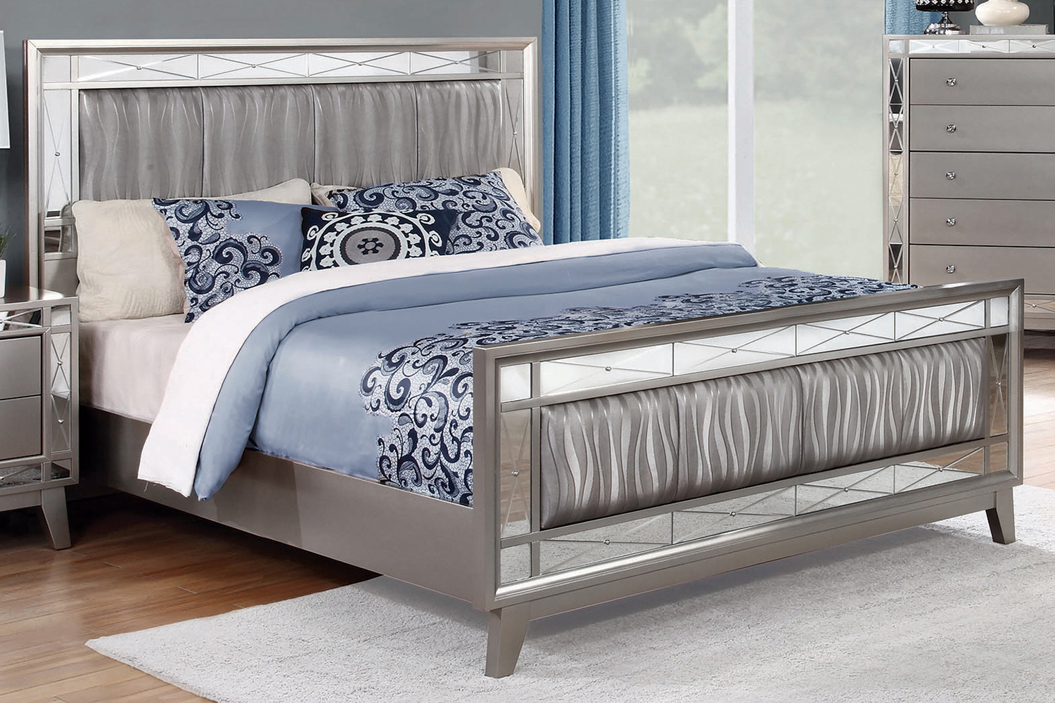 Coaster Leighton Full Panel Bed with Mirrored Accents - Metallic Mercury