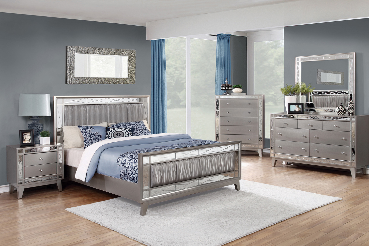 Coaster Leighton Full Panel Bed with Mirrored Accents - Metallic Mercury