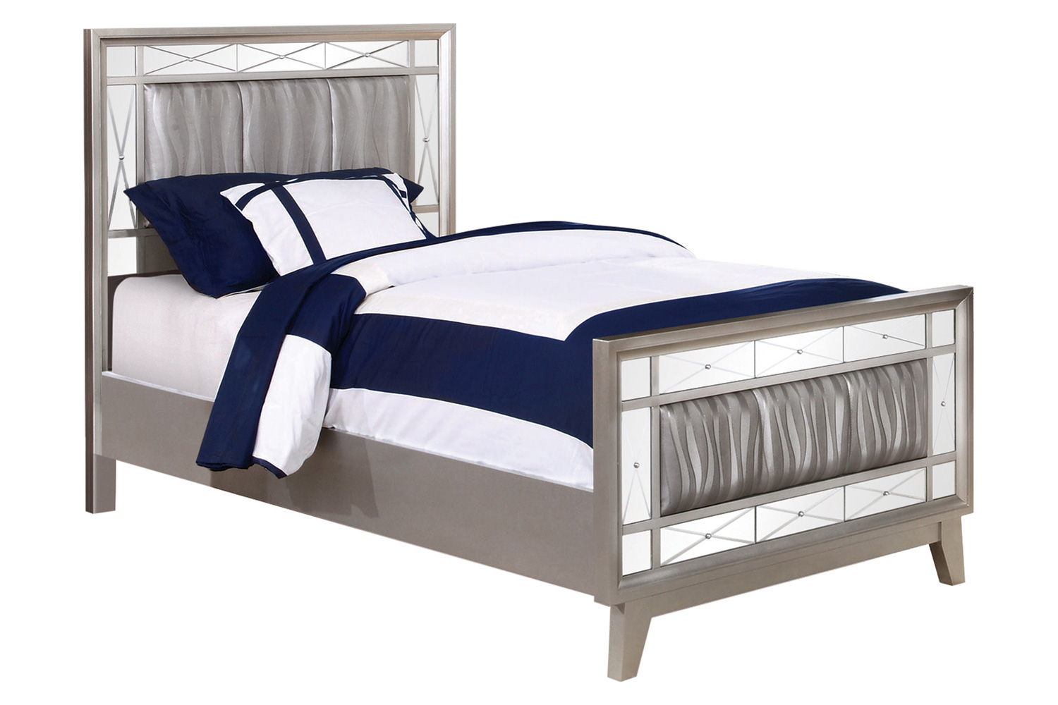 Coaster Leighton Twin Panel Bed with Mirrored Accents - Metallic Mercury