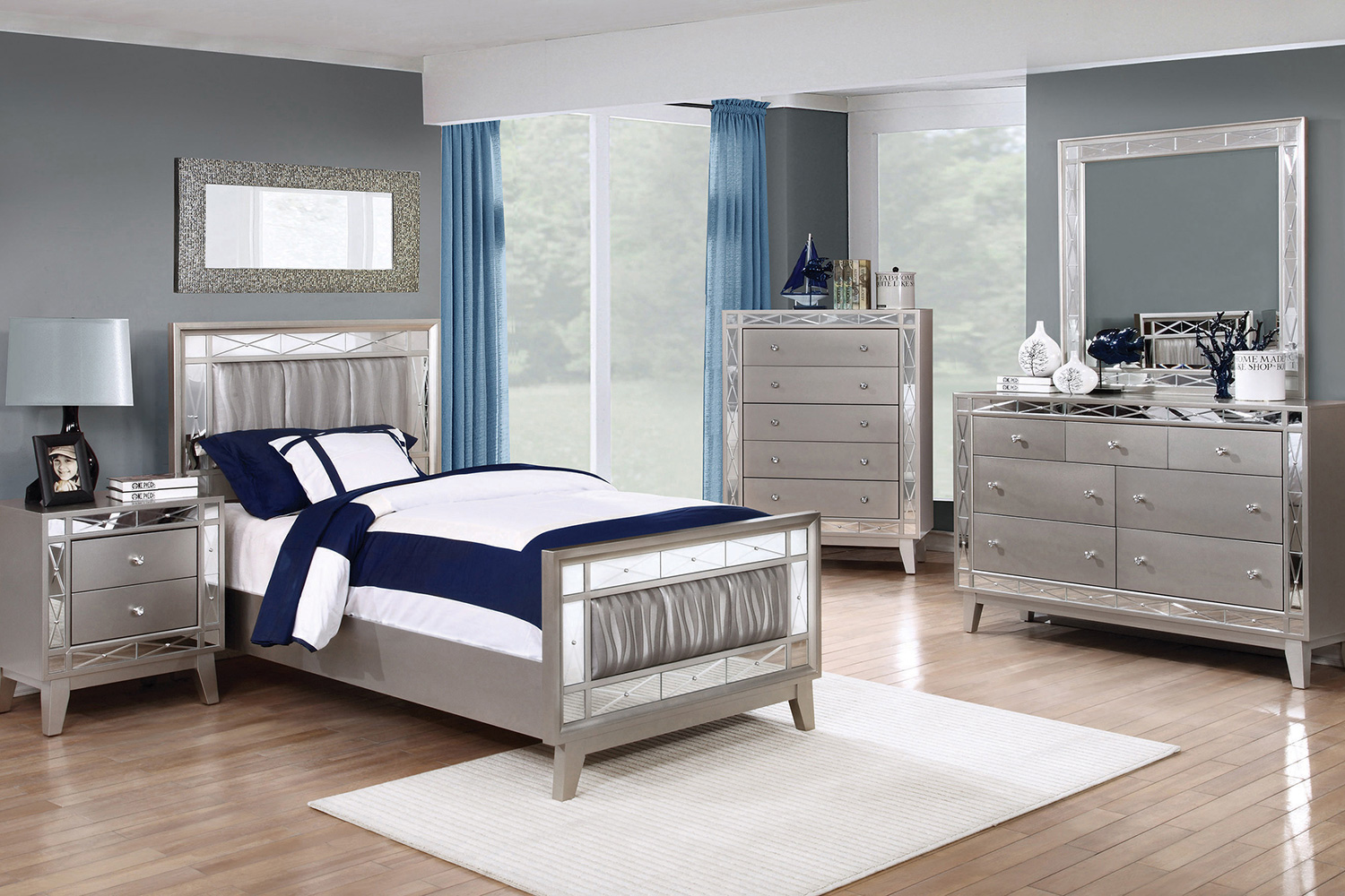 Coaster Leighton Twin Panel Bed with Mirrored Accents - Metallic Mercury