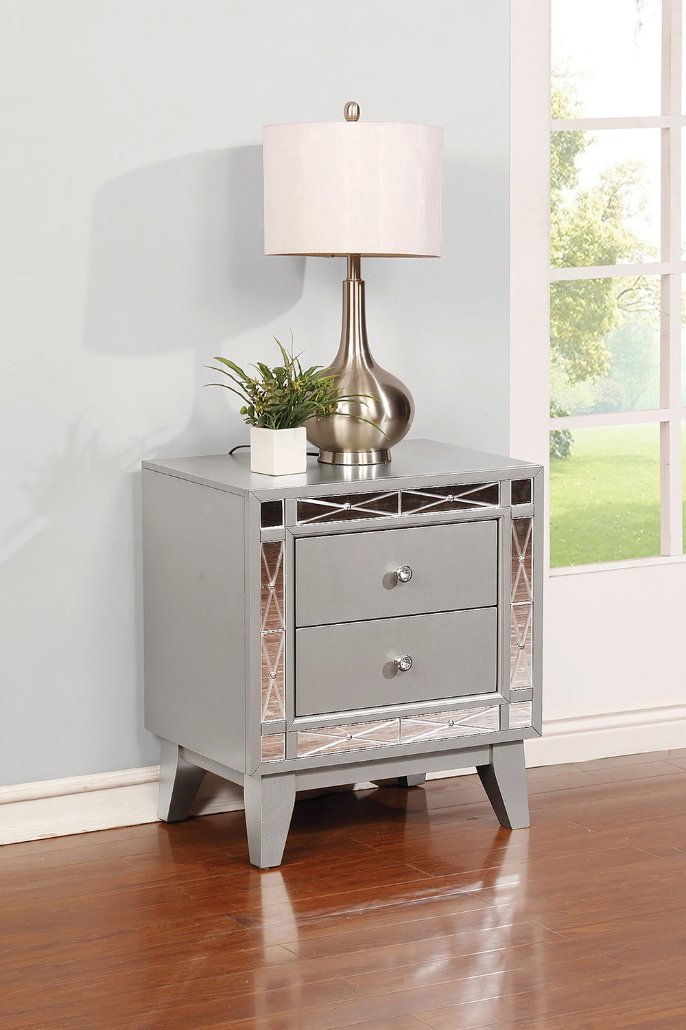 Coaster - Leighton 2-Drawer Nightstand in Metallic Mercury