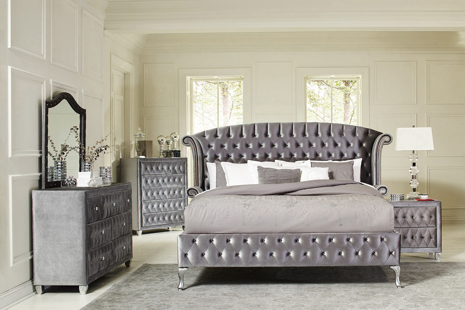 Coaster Deanna Eastern King Tufted Upholstered Bed - Gray