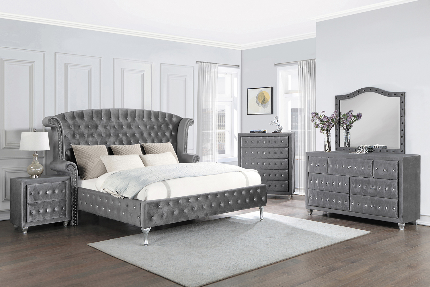 Coaster Deanna California King Tufted Upholstered Bed - Gray