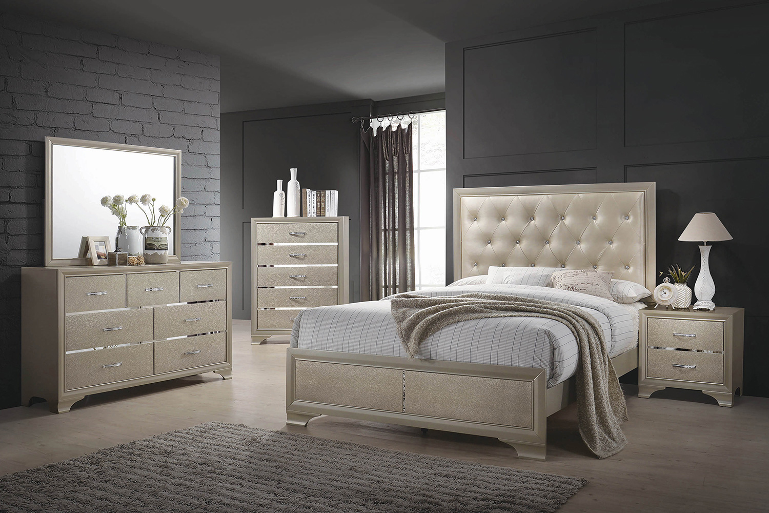 Coaster Beaumont Upholstered Eastern King Bed - Champagne