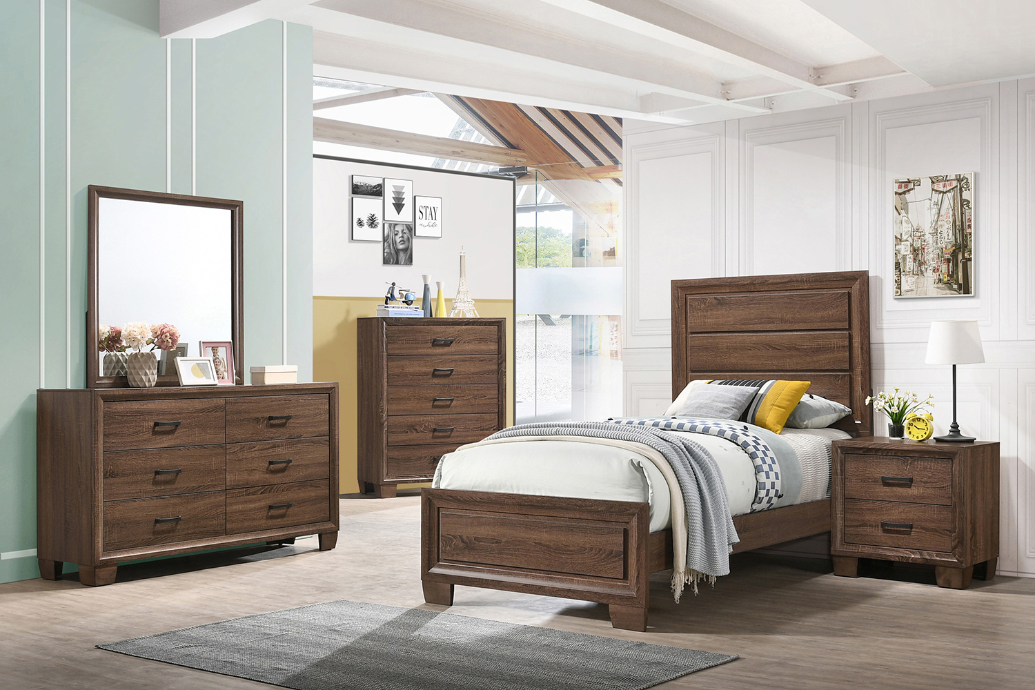 Coaster Brandon Twin Panel Bed - Medium Warm Brown