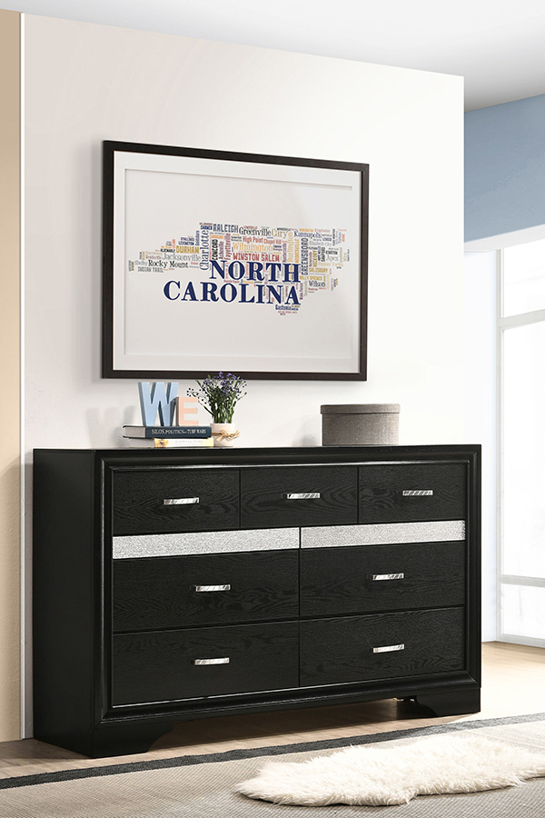 Coaster Miranda 7-Drawer Dresser - Black/Rhinestone