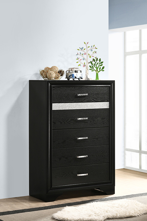 Coaster Miranda 5-Drawer Chest - Black/Rhinestone