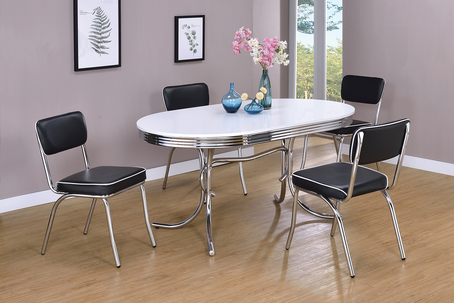 Coaster - Retro Oval Dining Table Glossy in White/Chrome