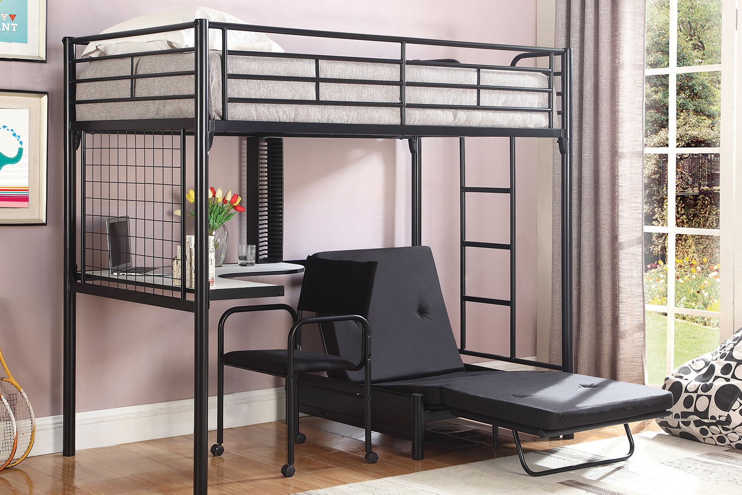 Coaster - Jenner Twin Futon Workstation Loft Bed in Black