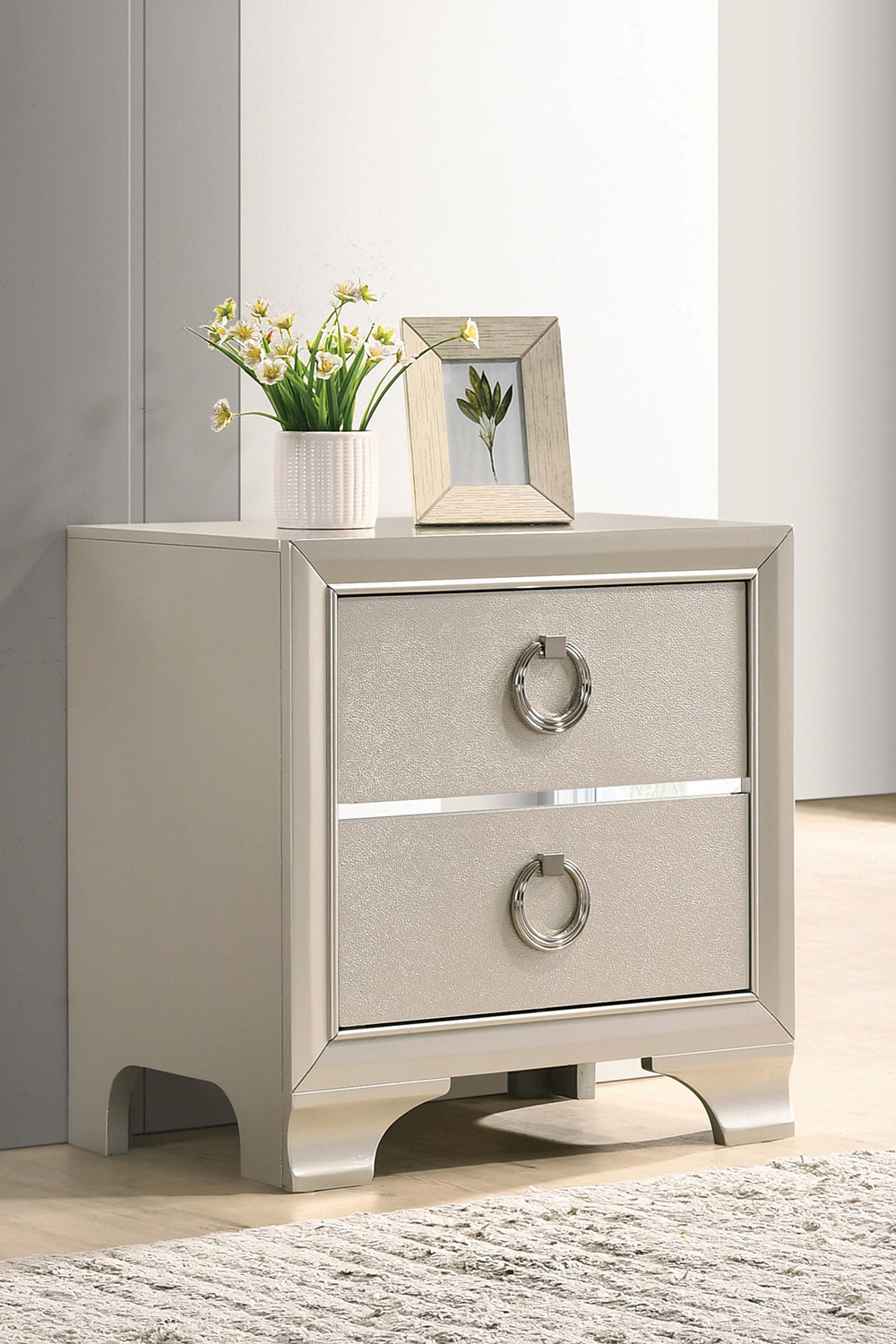 Coaster - Salford 2-Drawer Nightstand in Metallic Sterling