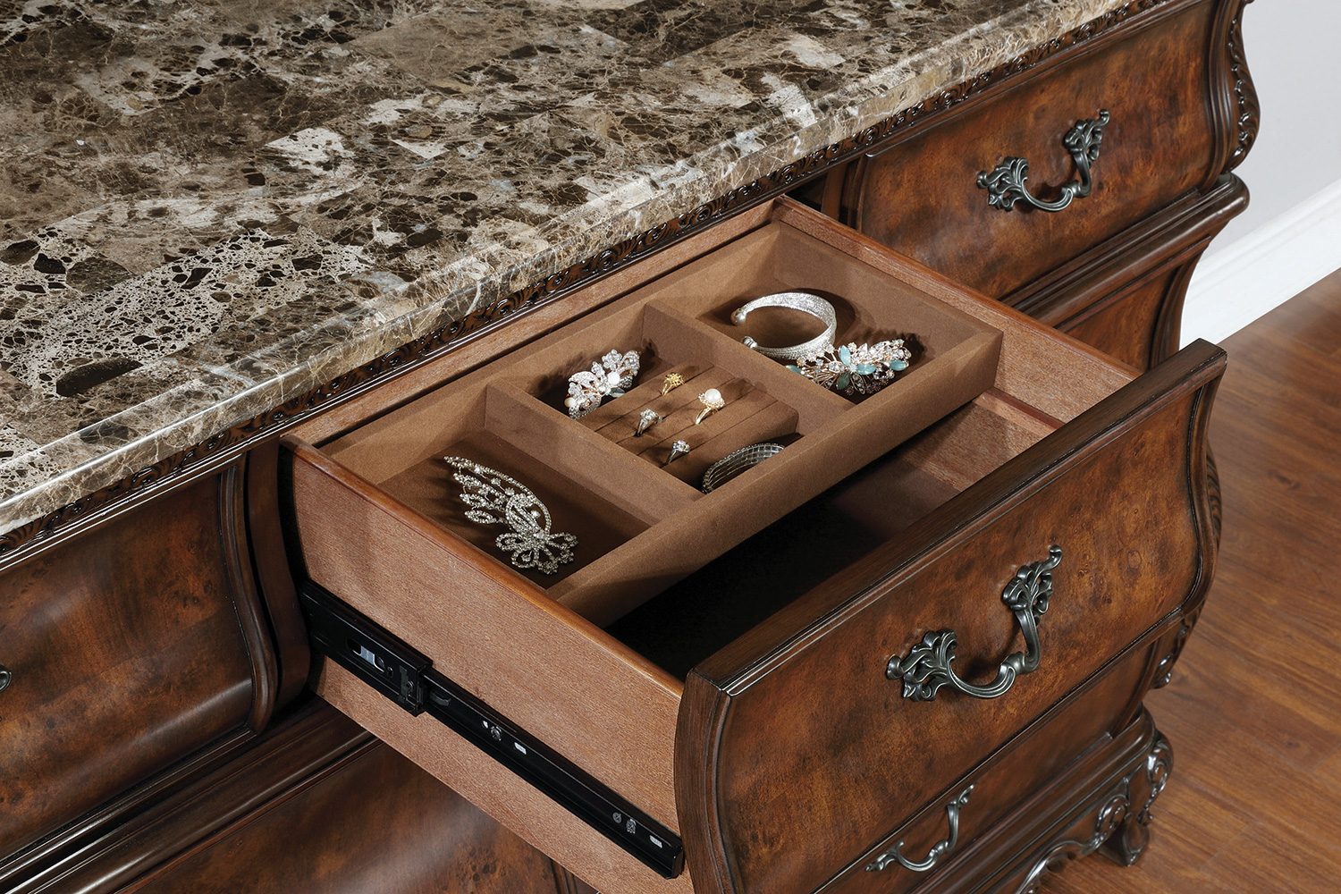 Coaster - Exeter 7-Drawer Dresser With Marble Top in Dark Burl