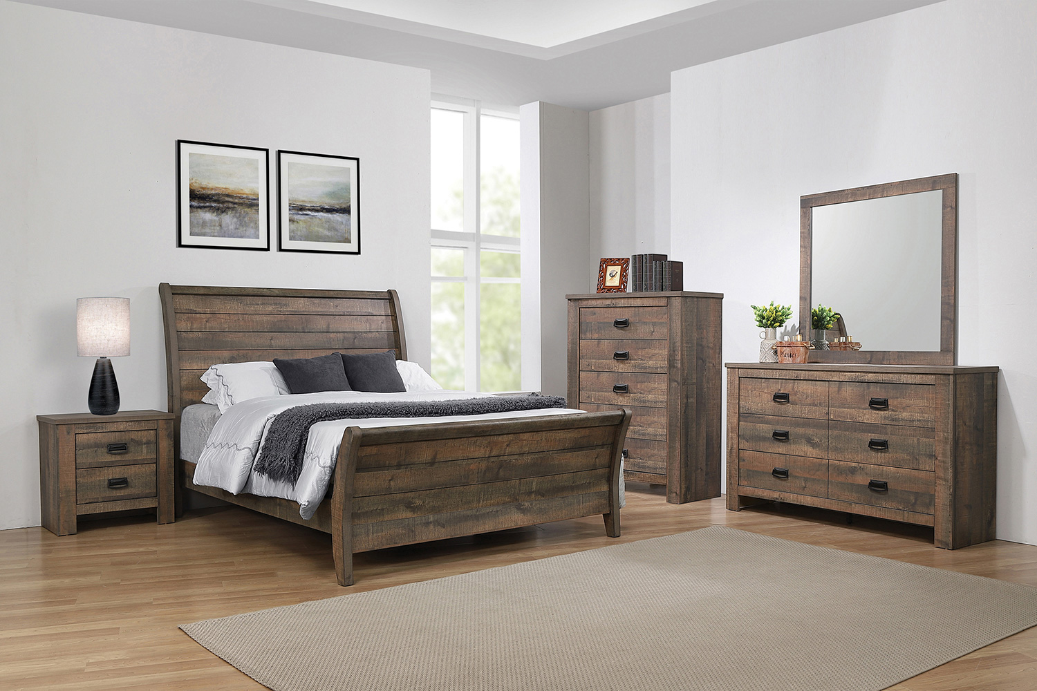 Coaster Frederick Eastern King Sleigh Panel Bed - Weathered Oak