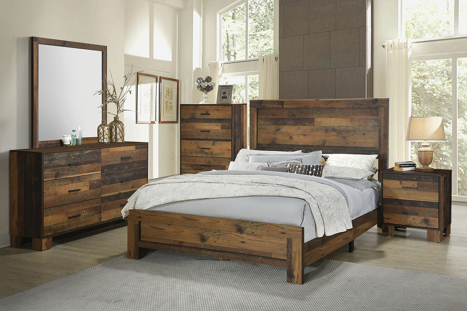 Coaster Sidney Eastern King Panel Bed - Rustic Pine