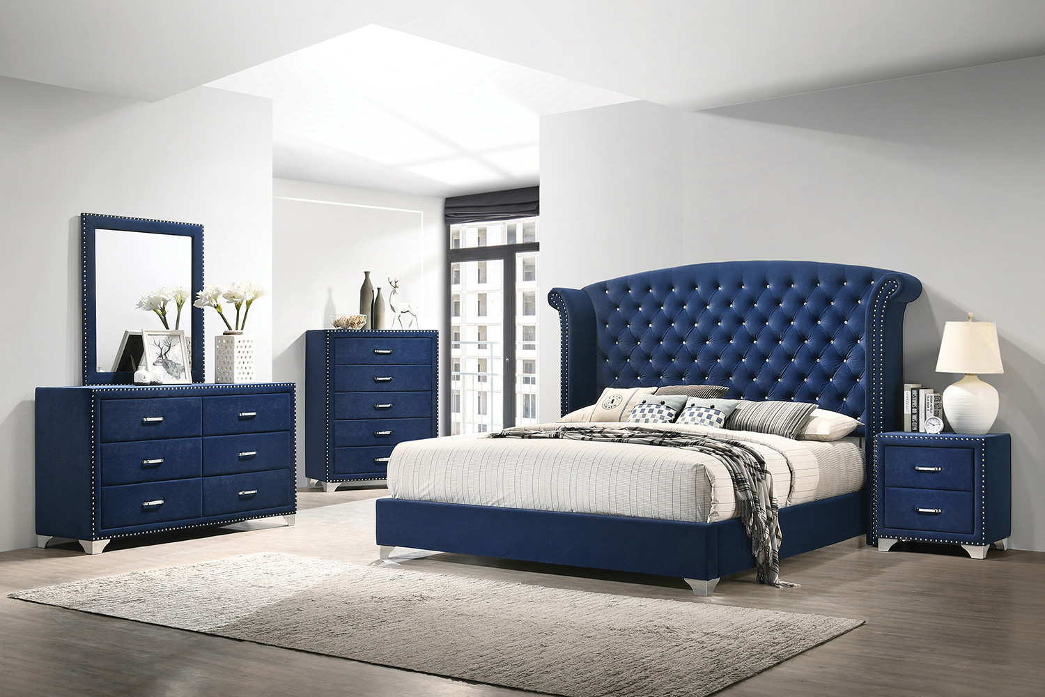 Coaster Melody Eastern King Wingback Upholstered Bed - Pacific Blue