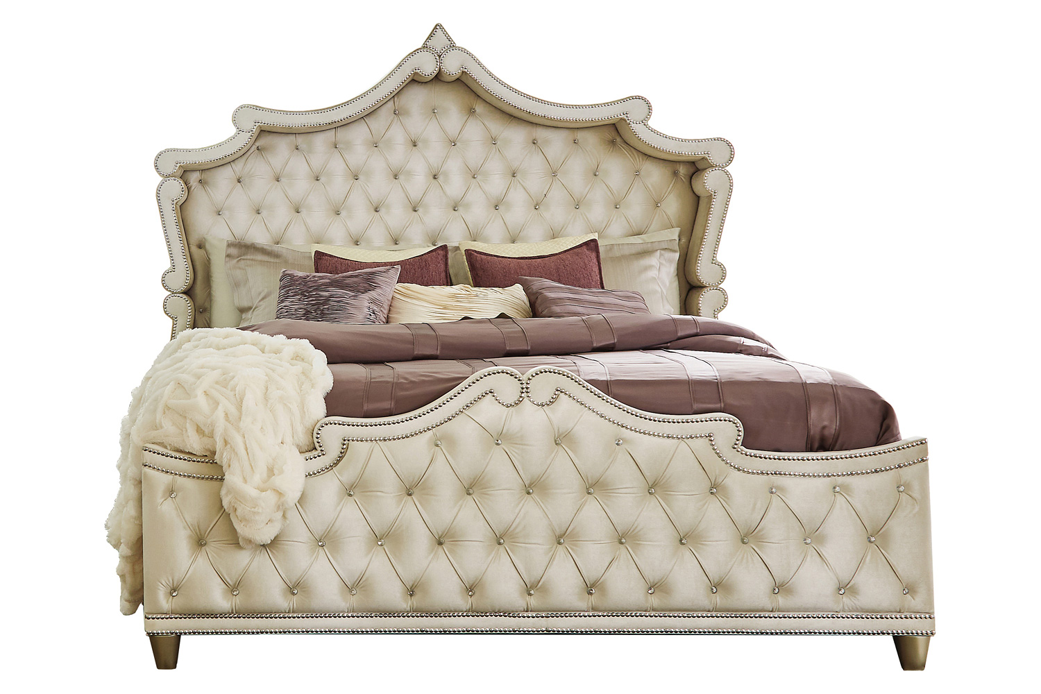 Coaster™ Antonella Upholstered Tufted Eastern King Bed - Ivory/Camel