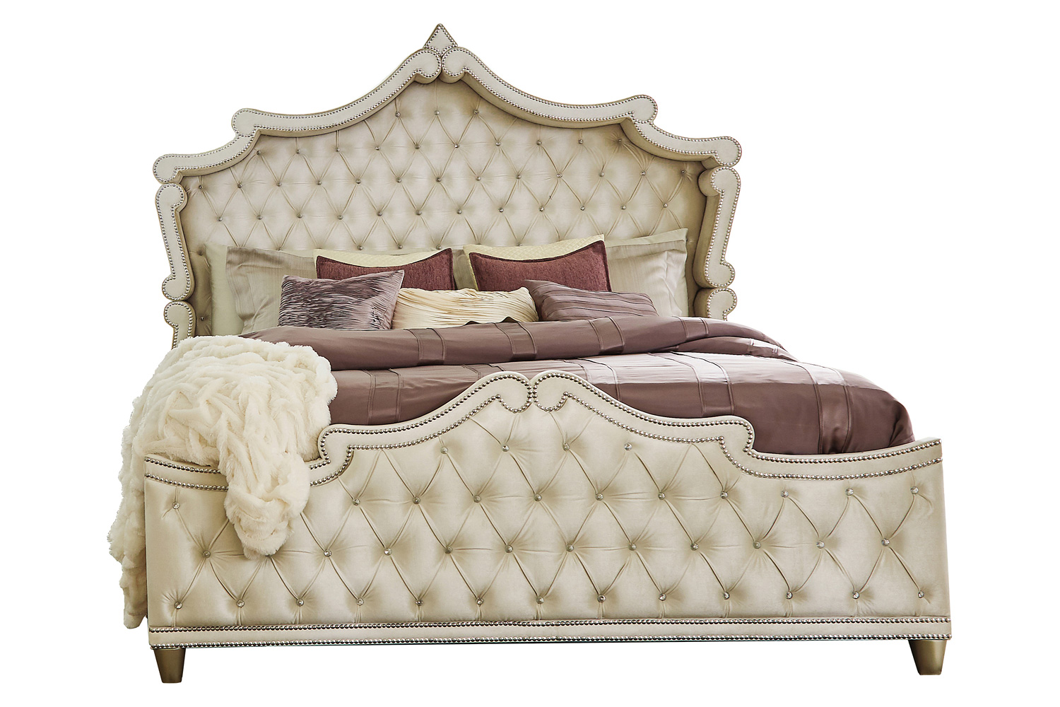 Coaster Antonella Upholstered Tufted California King Bed - Ivory/Camel