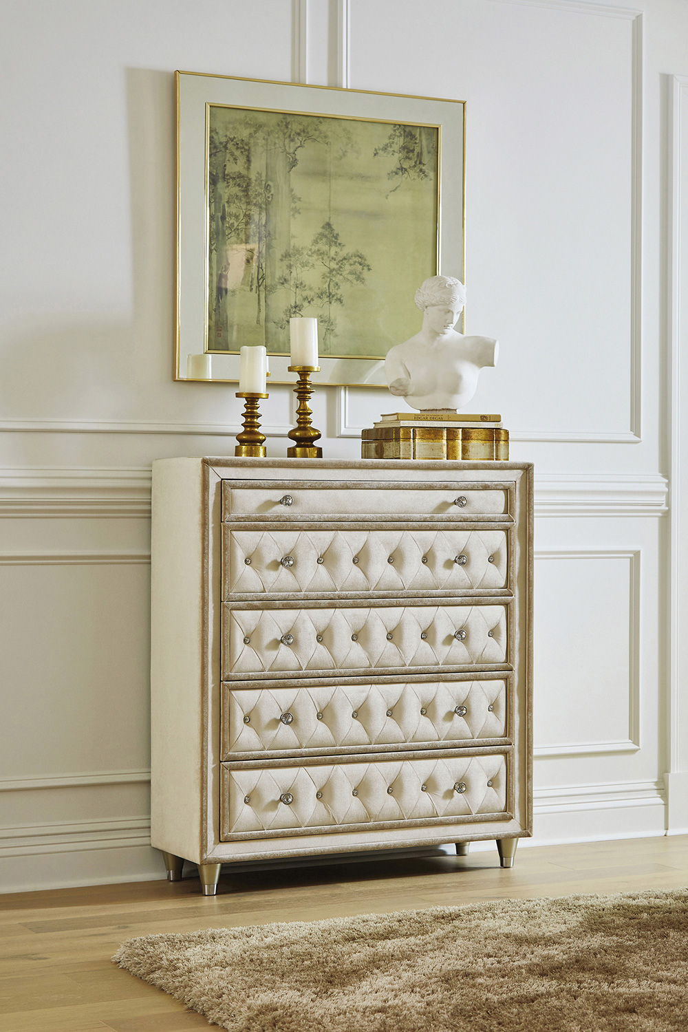 Coaster - Antonella 5-Drawer Upholstered Chest in Ivory/Camel