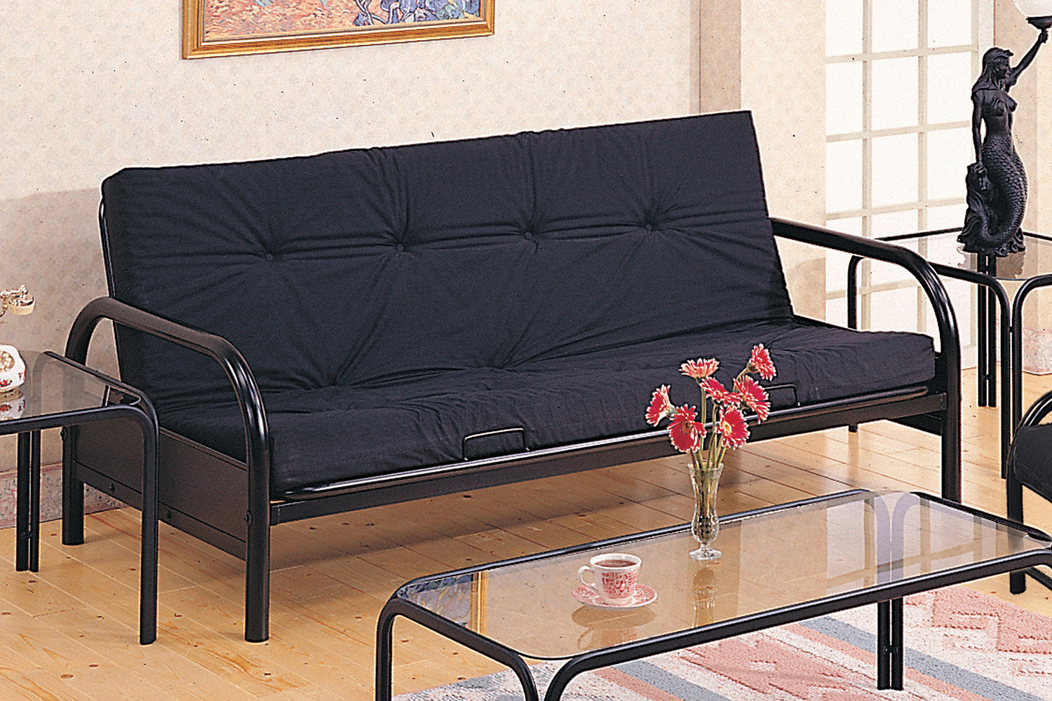 Coaster - Tufted Futon in Glossy Black