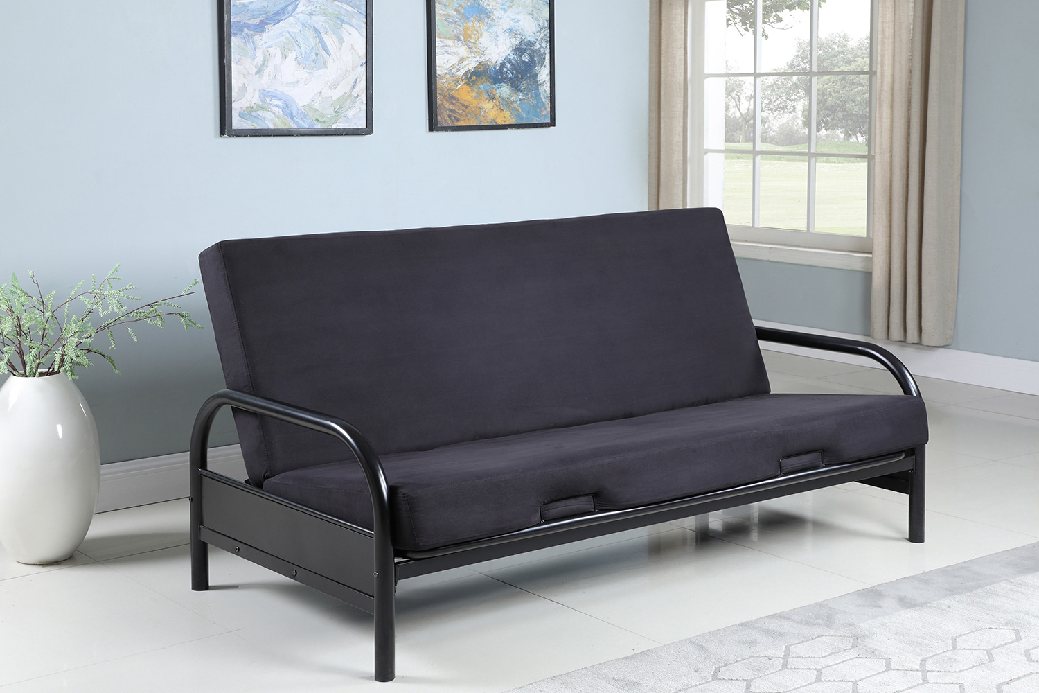 Coaster - Tufted Futon in Glossy Black