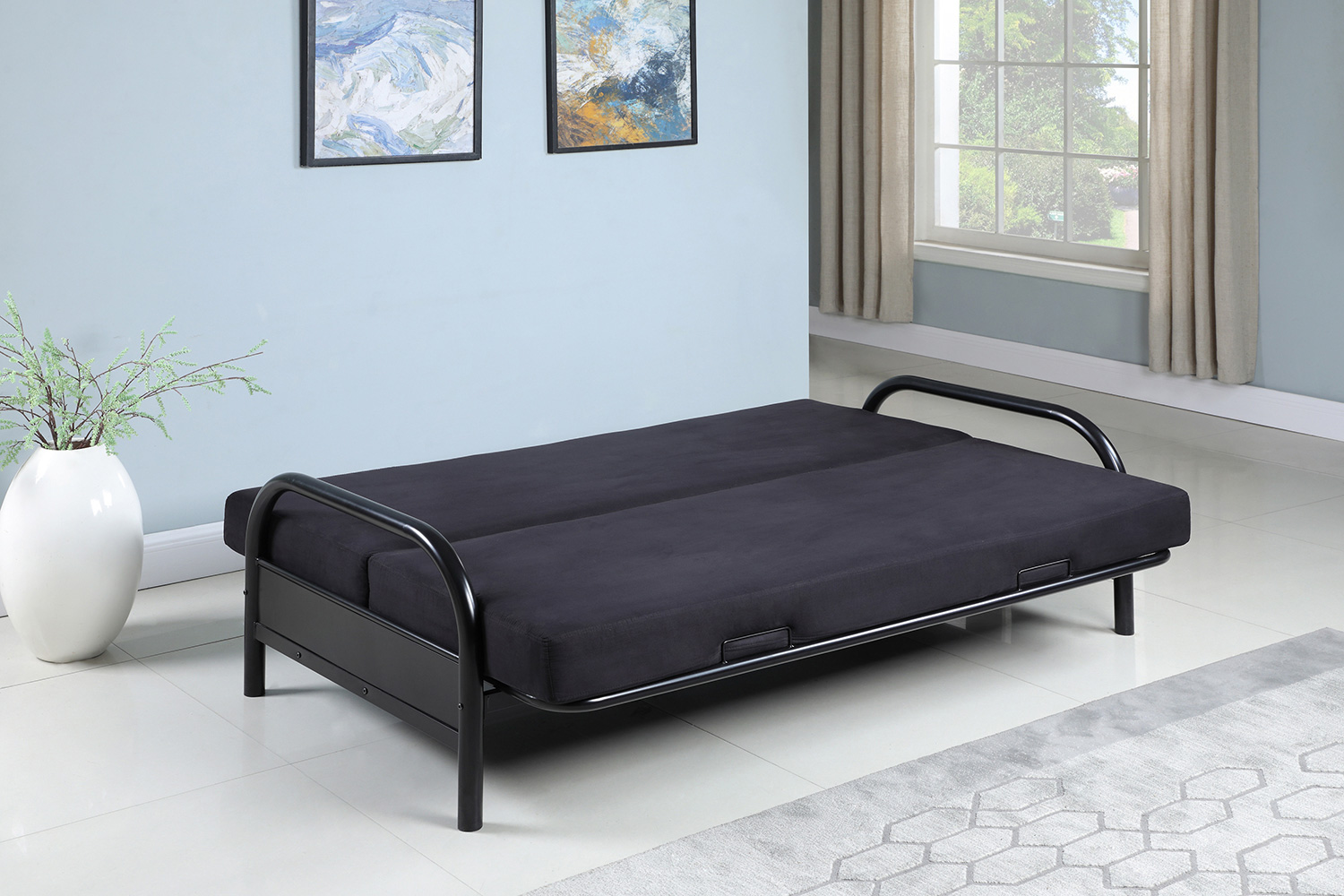 Coaster - Tufted Futon in Glossy Black